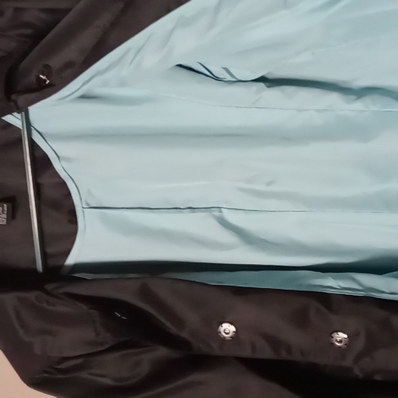 Maurices Black Short Trench Style Jacket w Big Buttons, Teal Lining Size L - Picture 6 of 10